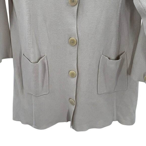 Eileen Fisher Cream Button Front Cardigan Womens L Silk-Cotton Blend Long Sleeve - Picture 4 of 7